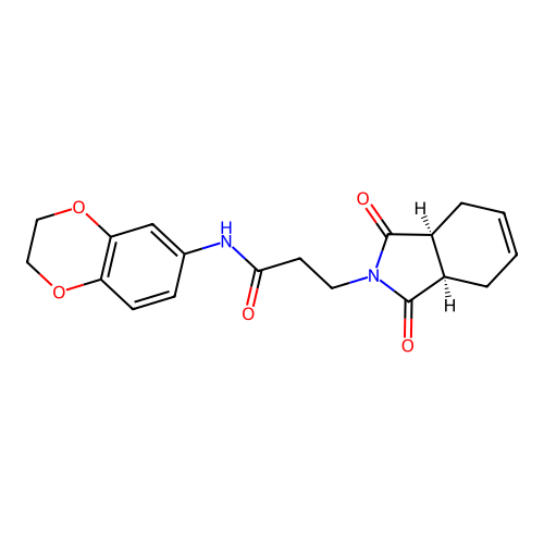 3-[(3aS,7aR)-1,3-dioxo-3a,4,7,7a-tetrahydroisoindol-2-yl]-N-(2,3-dihydro-1,4-benzodioxin-6-yl)propanamide structure