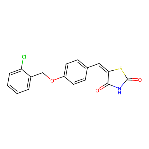 (5E)-5-{4-[(2-chlorobenzyl)oxy]benzylidene}-1,3-thiazolidine-2,4-dione structure