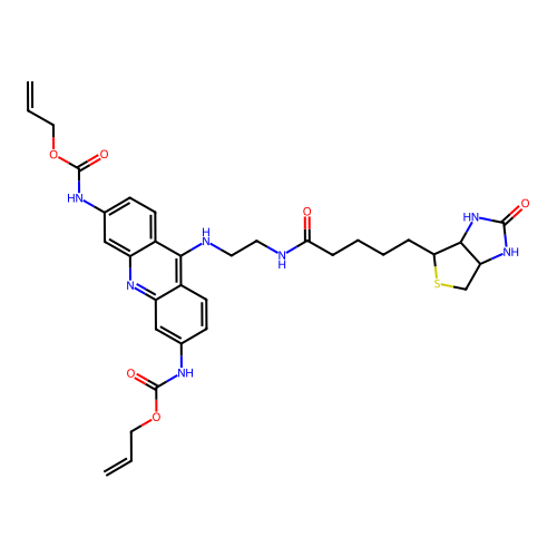2,7-Bis(alloxycarbonylamino)-9-(biotinylaminoethylamino)acridine structure