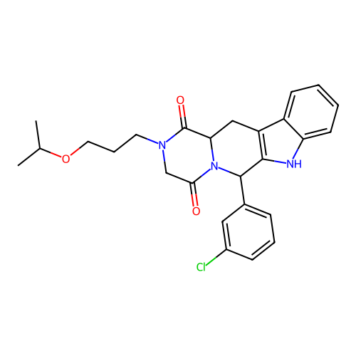 6-(3-chlorophenyl)-2-(3-isopropoxypropyl)-2,3,12,12a-tetrahydropyrazino[1',2':1,6]pyrido[3,4-b]indole-1,4(6H,7H)-dione structure
