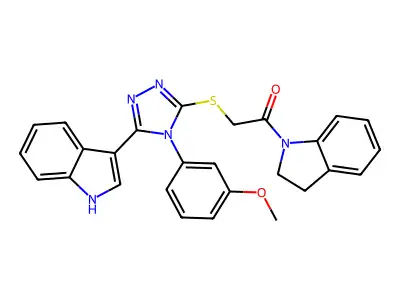 1-(2,3-dihydro-1H-indol-1-yl)-2-{[5-(1H-indol-3-yl)-4-(3-methoxyphenyl)-4H-1,2,4-triazol-3-yl]sulfanyl}ethan-1-one structure