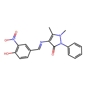 (E)-4-((4-hydroxy-3-nitrobenzylidene)amino)-1,5-dimethyl-2-phenyl-1H-pyrazol-3(2H)-one structure