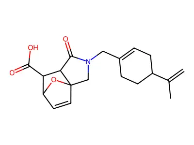1-oxo-2-{[4-(prop-1-en-2-yl)cyclohex-1-en-1-yl]methyl}-1,2,3,6,7,7a-hexahydro-3a,6-epoxyisoindole-7-carboxylic acid structure