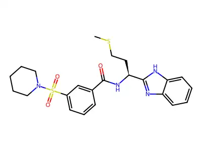 N-[(1S)-1-(1H-benzimidazol-2-yl)-3-methylsulfanylpropyl]-3-piperidin-1-ylsulfonylbenzamide structure