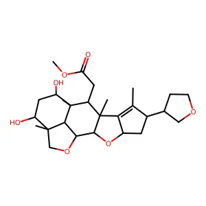 2H,3H-Cyclopenta(d')naphtho(1,8-bc:2,3-b')difuran-6-acetic acid,    2a,4,5,5a,6,6a,8,9,9a,10a,10b,10c-dodecahydro-3,5-dihydroxy-2a,5a,6a,7-tetramethyl-8-(tetrahydro-3-furanyl)-, methyl ester structure