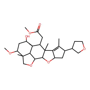 2H,3H-Cyclopenta(d')naphtho(1,8-bc:2,3-b')difuran-6-acetic acid,     2a,4,5,5a,6,6a,8,9,9a,10a,10b,10c-dodecahydro-5-hydroxy-3-methoxy-2a,5a,6a-7-tetramethyl-8-(tetrahydro-3-furanyl)-, methyl ester structure
