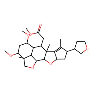 2H,3H-Cyclopenta(d')naphtho(1,8-bc:2,3-b')difuran-6-acetic acid,     2a,4,5,5a,6,6a,8,9,9a,10a,10b,10c-dodecahydro-3,5-dimethoxy-2a,5a,6a,7-     tetramethyl-8-(tetrahydro-3-furanyl)-, methyl ester structure