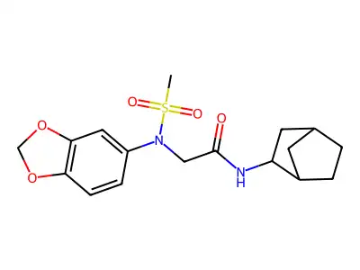 2-[1,3-benzodioxol-5-yl(methylsulfonyl)amino]-N-(3-bicyclo[2.2.1]heptanyl)acetamide structure