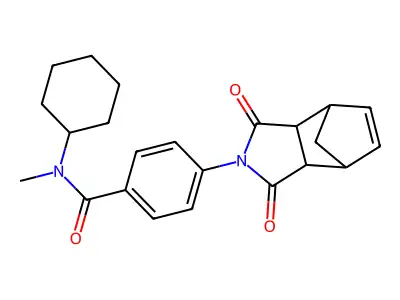 N-cyclohexyl-4-(1,3-dioxo-1,3,3a,4,7,7a-hexahydro-2H-4,7-methanoisoindol-2-yl)-N-methylbenzamide structure
