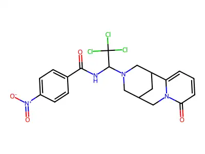 4-Nitro-N-[2,2,2-trichloro-1-(1,5,6,8-tetrahydro-8-oxo-1,5-methano-2H-pyrido[1,2-a][1,5]diazocin-3(4H)-yl)ethyl]benzamide structure