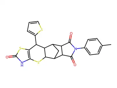 7-(4-methylphenyl)-10-thien-2-yl-3,4a,5,5a,8a,9,9a,10-octahydro-5,9-methano[1,3]thiazolo[5',4':5,6]thiopyrano[2,3-f]isoindole-2,6,8-trione structure