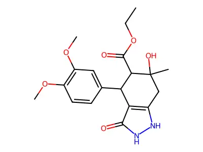 ethyl 4-(3,4-dimethoxyphenyl)-3,6-dihydroxy-6-methyl-4,5,6,7-tetrahydro-2H-indazole-5-carboxylate structure