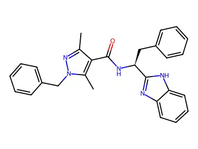 N-[(1S)-1-(1H-Benzimidazol-2-yl)-2-phenylethyl]-3,5-dimethyl-1-(phenylmethyl)-1H-pyrazole-4-carboxamide structure