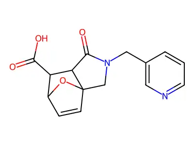 (3aS,6R)-1-oxo-2-(pyridin-3-ylmethyl)-1,2,3,6,7,7a-hexahydro-3a,6-epoxyisoindole-7-carboxylic acid structure