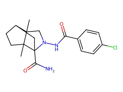 2-{[(4-chlorophenyl)carbonyl]amino}-3a,6a-dimethylhexahydro-1,4-methanocyclopenta[c]pyrrole-1(2H)-carboxamide structure