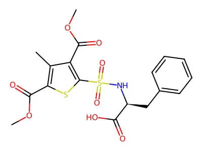 (2S)-2-[3,5-BIS(METHOXYCARBONYL)-4-METHYLTHIOPHENE-2-SULFONAMIDO]-3-PHENYLPROPANOIC ACID structure