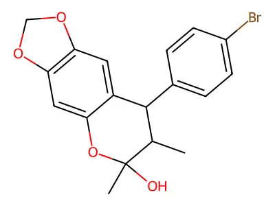 8-(4-bromophenyl)-6,7-dimethyl-7,8-dihydro-6H-[1,3]dioxolo[4,5-g]chromen-6-ol structure