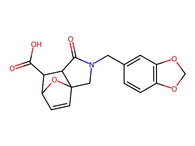 2-(1,3-benzodioxol-5-ylmethyl)-1-oxo-1,2,3,6,7,7a-hexahydro-3a,6-epoxyisoindole-7-carboxylic acid structure