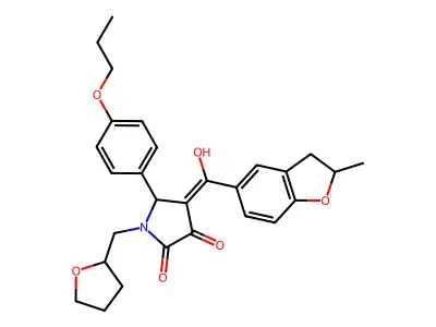 4-[hydroxy-(2-methyl-2,3-dihydro-1-benzofuran-5-yl)methylidene]-1-(oxolan-2-ylmethyl)-5-(4-propoxyphenyl)pyrrolidine-2,3-dione structure