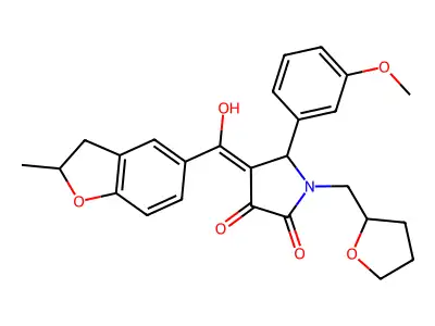 3-hydroxy-5-(3-methoxyphenyl)-4-(2-methyl-2,3-dihydro-1-benzofuran-5-carbonyl)-1-[(oxolan-2-yl)methyl]-2,5-dihydro-1H-pyrrol-2-one structure