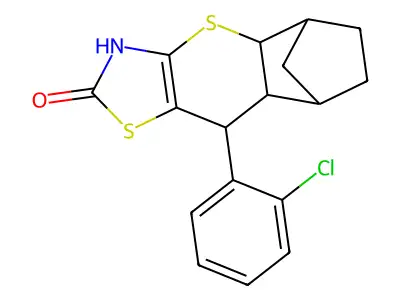 9-(2-chlorophenyl)-3,4a,5,6,7,8,8a,9-octahydro-2H-5,8-methanothiochromeno[2,3-d][1,3]thiazol-2-one structure