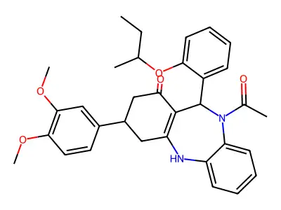 5-acetyl-9-(3,4-dimethoxyphenyl)-6-(2-sec-butoxyphenyl)-8,9,10,11-tetrahydro-6H-benzo[b][1,4]benzodiazepin-7-one structure