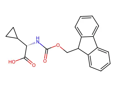 (2S)-2-cyclopropyl-2-((((9H-fluoren-9-yl)methoxy)carbonyl)amino)acetic acid structure