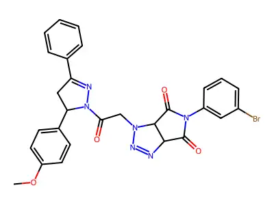 5-(3-bromophenyl)-1-{2-[5-(4-methoxyphenyl)-3-phenyl-4,5-dihydro-1H-pyrazol-1-yl]-2-oxoethyl}-3a,6a-dihydropyrrolo[3,4-d][1,2,3]triazole-4,6(1H,5H)-dione structure