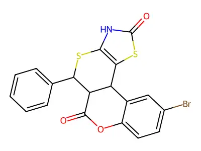 10-bromo-5-phenyl-3,5,5a,11b-tetrahydro-2H,6H-chromeno[4',3':4,5]thiopyrano[2,3-d][1,3]thiazole-2,6-dione structure