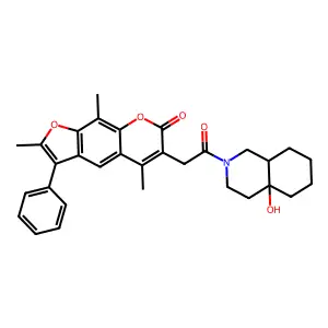 rel-6-(2-((4aR,8aR)-4a-Hydroxyoctahydroisoquinolin-2(1H)-yl)-2-oxoethyl)-2,5,9-trimethyl-3-phenyl-7H-furo[3,2-g]chromen-7-one structure
