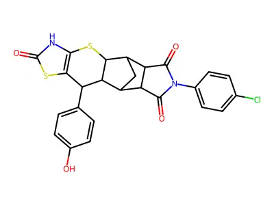 7-(4-chlorophenyl)-10-(4-hydroxyphenyl)-3,4a,5,5a,8a,9,9a,10-octahydro-5,9-methano[1,3]thiazolo[5',4':5,6]thiopyrano[2,3-f]isoindole-2,6,8(7H)-trione structure