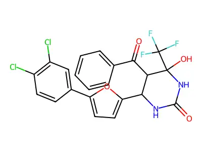 5-benzoyl-6-[5-(3,4-dichlorophenyl)-2-furyl]-4-hydroxy-4-(trifluoromethyl)tetrahydropyrimidin-2(1H)-one structure