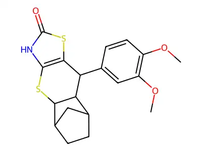 9-(3,4-dimethoxyphenyl)-3,4a,5,6,7,8,8a,9-octahydro-2H-5,8-methanothiochromeno[2,3-d][1,3]thiazol-2-one structure