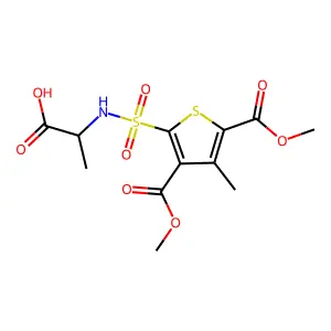 (2S)-2-[3,5-Bis(methoxycarbonyl)-4-methylthiophene-2-sulfonamido]propanoic acid structure