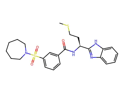3-(azepan-1-ylsulfonyl)-N-[(1S)-1-(1H-benzimidazol-2-yl)-3-methylsulfanylpropyl]benzamide structure