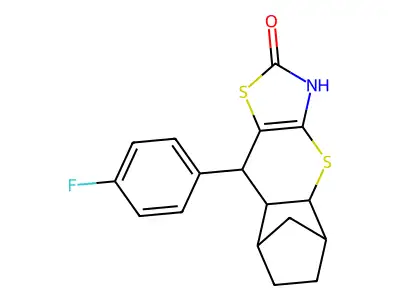 9-(4-fluorophenyl)-3,4a,5,6,7,8,8a,9-octahydro-2H-5,8-methanothiochromeno[2,3-d][1,3]thiazol-2-one structure