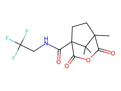 5,8,8-trimethyl-2,4-dioxo-N-(2,2,2-trifluoroethyl)-3-oxabicyclo[3.2.1]octane-1-carboxamide structure