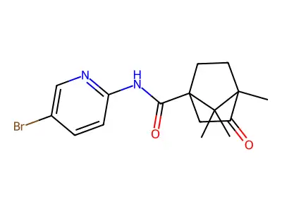 N-(5-bromopyridin-2-yl)-4,7,7-trimethyl-3-oxobicyclo[2.2.1]heptane-1-carboxamide structure