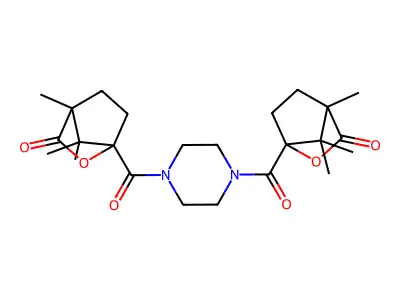 1,1'-(piperazine-1,4-diyldicarbonyl)bis(4,7,7-trimethyl-2-oxabicyclo[2.2.1]heptan-3-one) structure