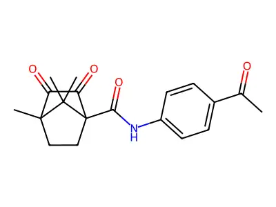 N-(4-acetylphenyl)-4,7,7-trimethyl-2,3-dioxobicyclo[2.2.1]heptane-1-carboxamide structure
