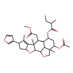 2H,3H-Cyclopenta(d')naphtho(1,8-bc:2,3-b')difuran-6-acetic acid, 3-(acetyloxy)-8-(3-furanyl)-2a,4,5,5a,6,6a,8,9,9a,10a,10b,10c-dodecahydro-2a,5a,6a,7-tetramethyl-5-(2-methyl-1-oxobutoxy)-, methyl ester, (2aR-(2aalpha,3beta,5betaS*),5aalpha,6alpha,6aalpha,8beta,9abeta,10aalpha,10balpha,10cbeta))- structure