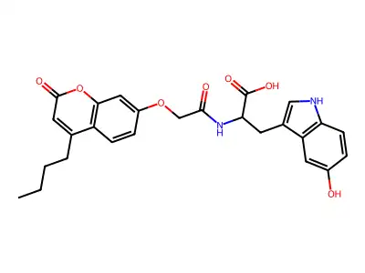 N-{[(4-butyl-2-oxo-2H-chromen-7-yl)oxy]acetyl}-5-hydroxytryptophan structure
