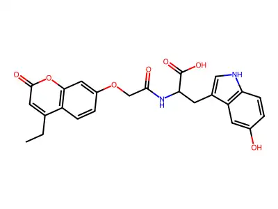 2-(2-((4-ethyl-2-oxo-2H-chromen-7-yl)oxy)acetamido)-3-(5-hydroxy-1H-indol-3-yl)propanoic acid structure