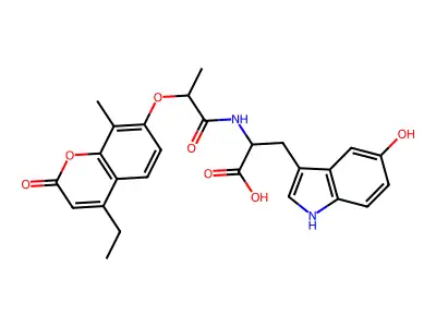 N-{2-[(4-ethyl-8-methyl-2-oxo-2H-chromen-7-yl)oxy]propanoyl}-5-hydroxytryptophan structure