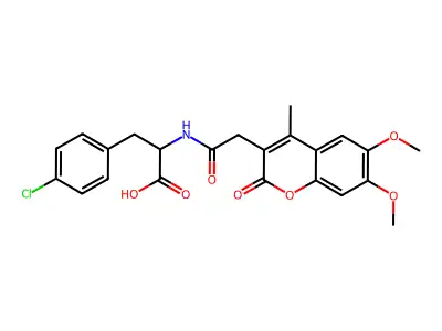 4-chloro-N-[(6,7-dimethoxy-4-methyl-2-oxo-2H-chromen-3-yl)acetyl]phenylalanine structure