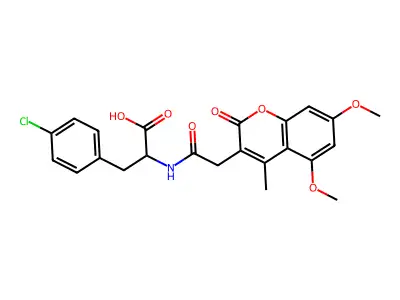 4-chloro-N-[(5,7-dimethoxy-4-methyl-2-oxo-2H-chromen-3-yl)acetyl]phenylalanine structure