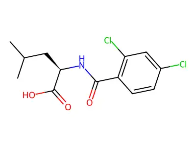(2R)-2-[(2,4-dichlorobenzoyl)amino]-4-methylpentanoic acid structure