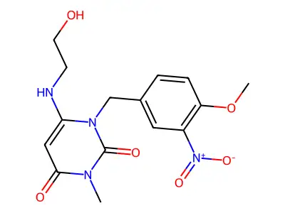 2,4(1H,3H)-Pyrimidinedione, 6-((2-hydroxyethyl)amino)-1-((4-methoxy-3-nitrophenyl)methyl)-3-methyl- structure