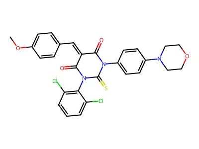 4,6(1H,5H)-Pyrimidinedione,1-(2,6-dichlorophenyl)dihydro-5-[(4-methoxyphenyl)methylene]-3-[4-(4-morpholinyl)phenyl]-2-thioxo- structure