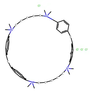 7,7,13,13,23,23,29,29-Octamethyl-7,13,23,29-tetraazoniapentacyclo(28.2.2.23,6.214,17.219,22)tetraconta-3,5,14,16,19,21,30,32,33,35,37,39-dodecaene tetrachloride structure